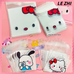 Sacs d'emballage transparents OPP mignons, Hello Kitty Mymelody, sac de bonbons Kawaii, impression de dessin animé auto-nis, cadeau de bricolage, sac de scène, 100 pièces