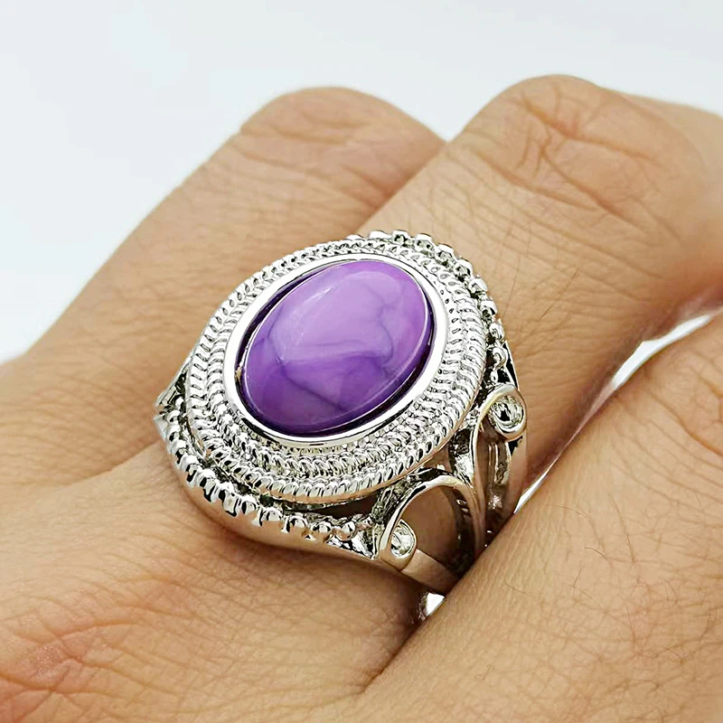 Huaya خمر نمط الأرجواني تقليد الفيروز خواتم نسائية أنيقة الكلاسيكية الرجعية مأدبة الدائري اكسسوارات الاتجاه