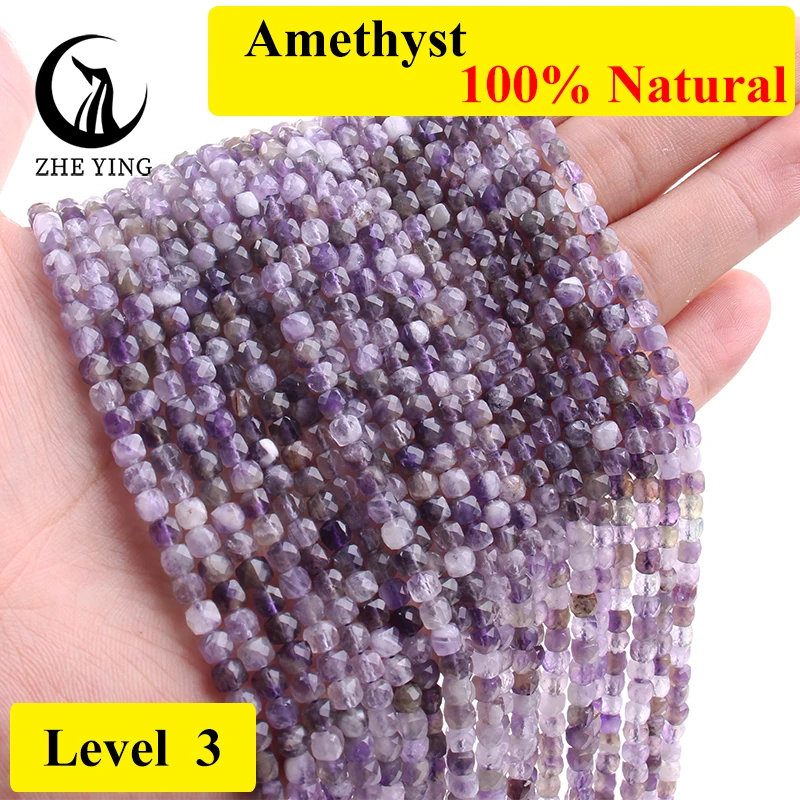 Zhe Ying 4x4mm Natural Prehnite Beads Faceted Square Amethyst Labradorite Beads for Jewelry Making Diy Jewelry Accessories