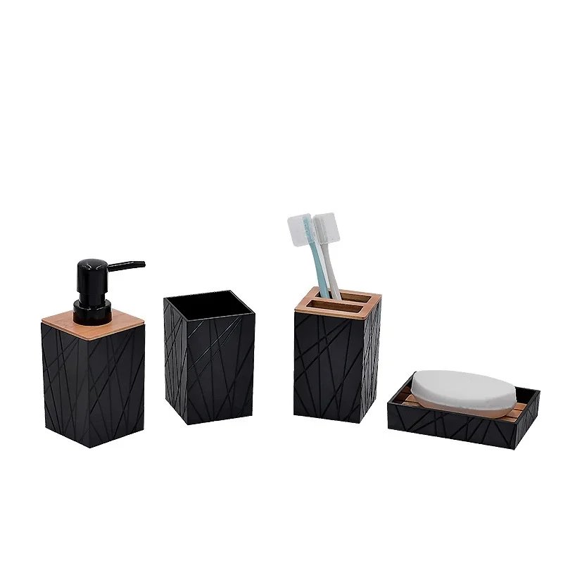 

4 piece Bathroom Accessories, Toothbrush Holder, Toothbrush Cup, Liquid Dispenser, Soap Box, Bathtub Shower Storage Supplies