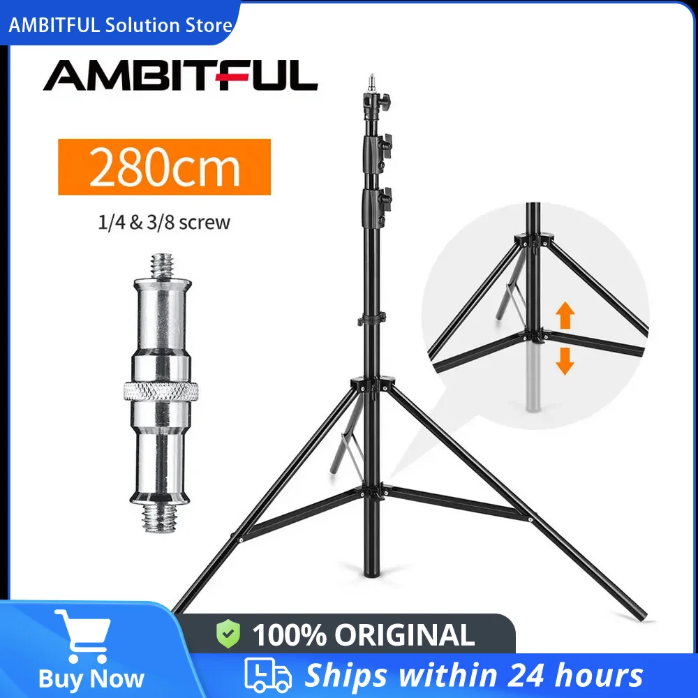 AMBITFUL 280cm 2.8 Meter Heavy Duty Impact Air Cushioned Studio Light Stand Supportable in the Middle with 1/4