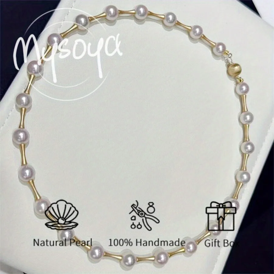 

MYSOYA Japanese Akoya Pearl Necklace Personalized Gift 8-8.5mm Gift Box Perfect Gift For Wedding Birthday Christmas New Year