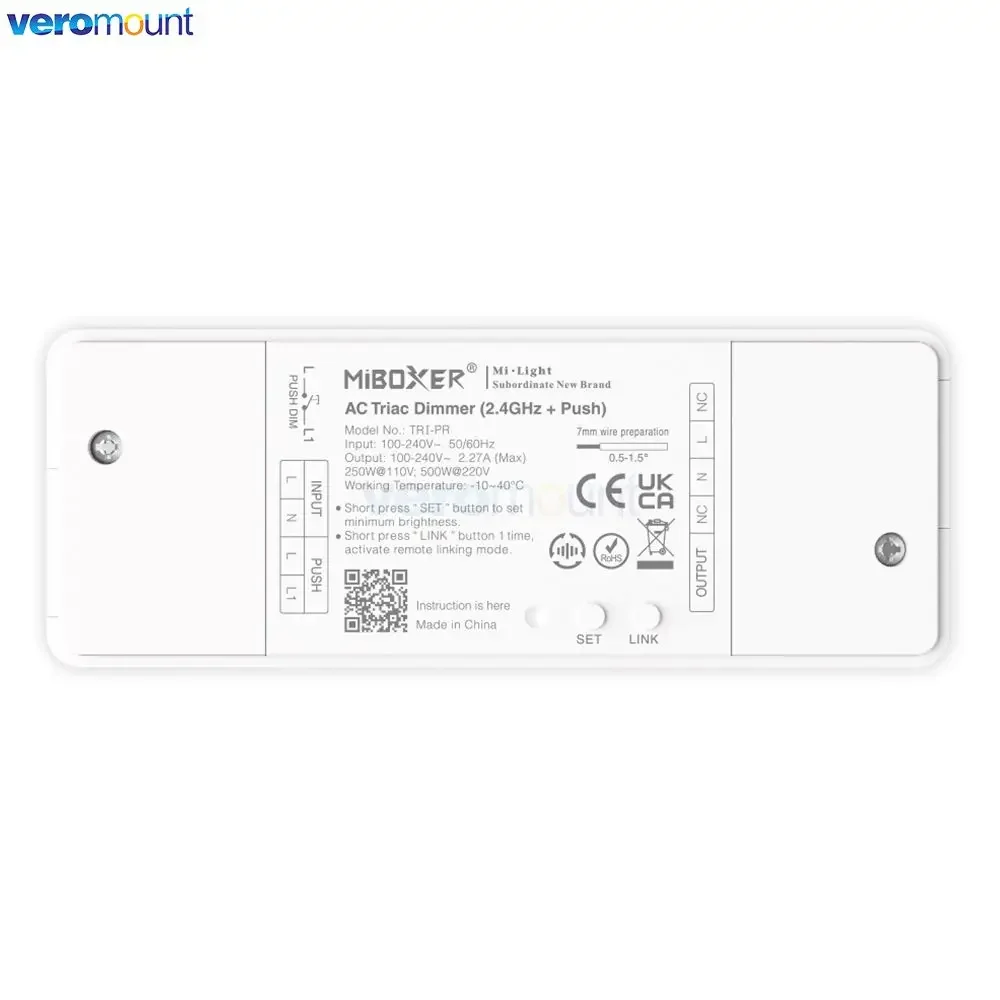 MiBoxer 500W AC Triac Dimmer Push Switch TRI-PR 2.4G TRI-PW WiF i+ 2.4G RF + Push TRI-PZ Zigbee 3.0 +2.4G RF + Push AC 110V 220V