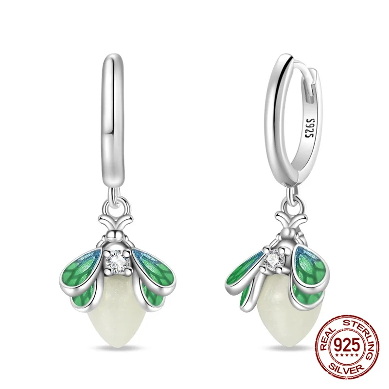 

Earrings For Women Hot Sale 925 Silver Luminous Green Firefly Earrings Jewelry Making For Women Gift