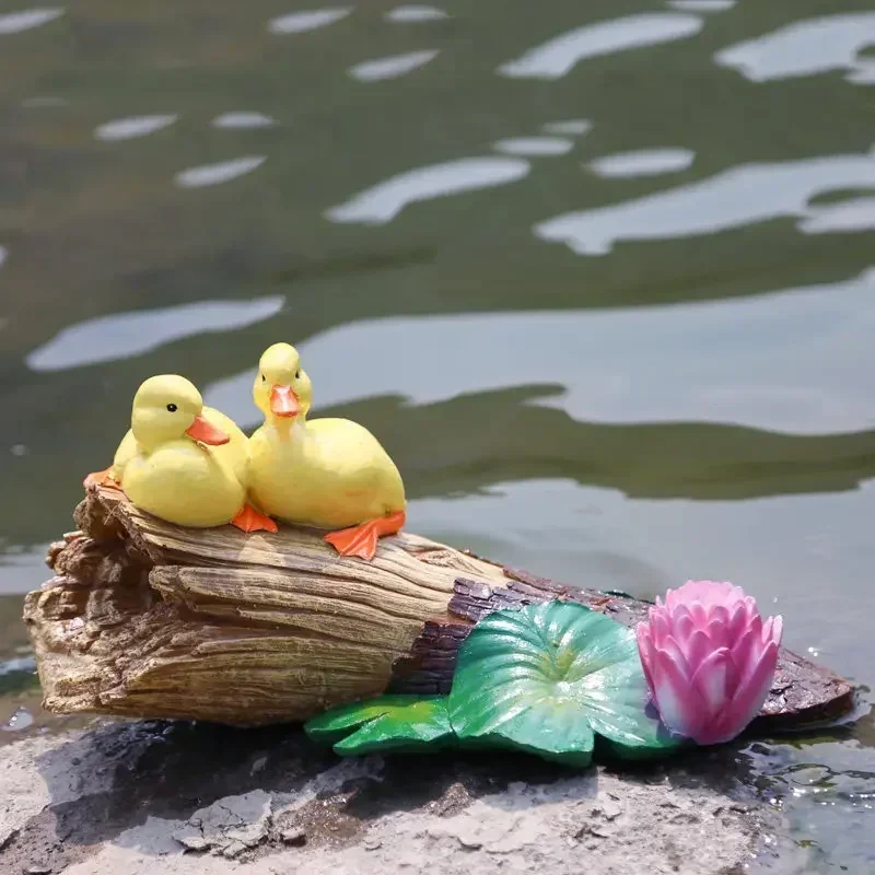 

Pastoral Water Lily Rockery Landscape Floating Duck Resin Ornaments Crafts Outdoor Water Tank Fish Pond Simulation Animal Decor