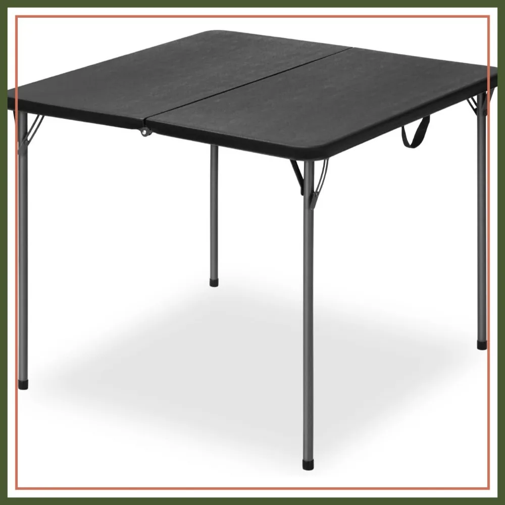 

34" Square Folding Table for 4, 330lbs Capacity, HDPE Top & Steel Legs, Portable for Indoor Outdoor Use, Black