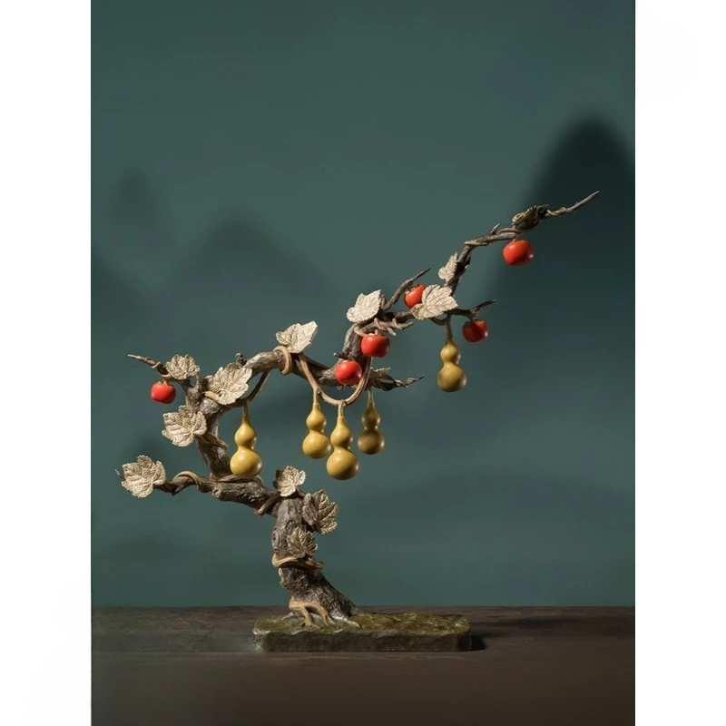 

Wufu Linmen, everything goes well, living room desktop copper persimmon gourd ornament, home decoration