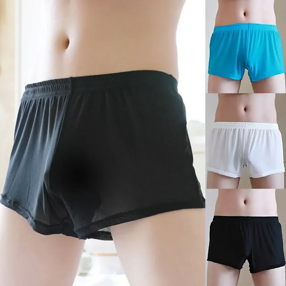 Men's Sexy Breathable Underwear Ultra-Thin Shorts Ice Silks Semitransparent Seamlesss Mens Underpants