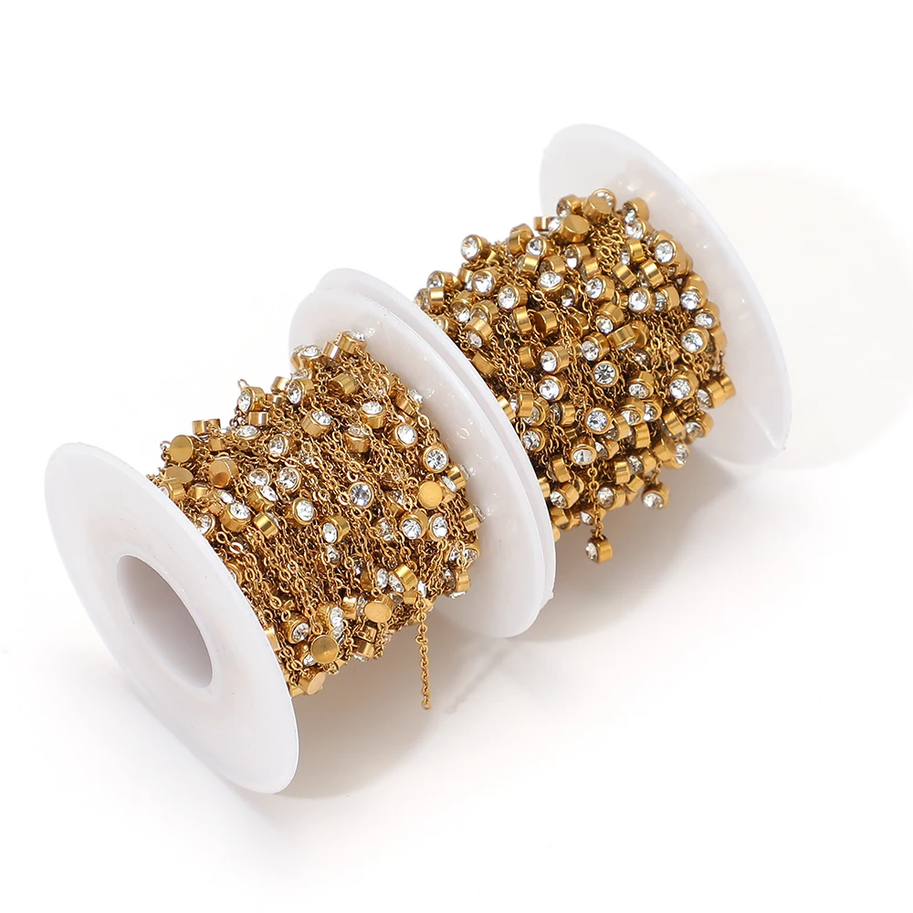 1 Meter Edelstahl-Zirkonia-Flachketten für DIY Damen Elegante Halskette Schmuckherstellung Armband Ohrringe Zubehör Körperkette – Detail 4