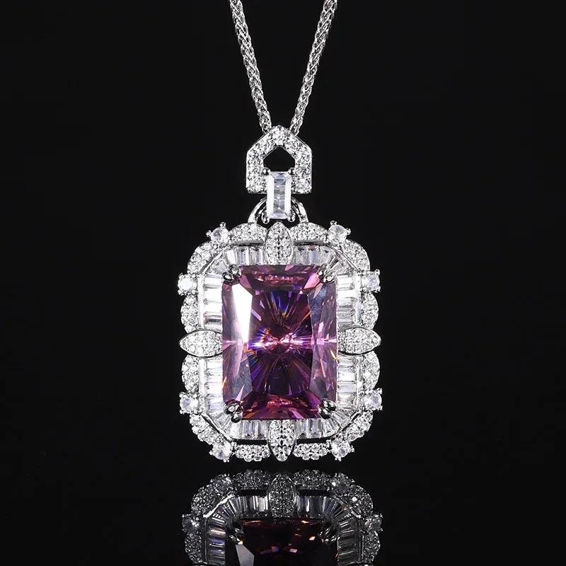 New High-end Jewelry Set Radiant Cut Retro High-end Pendant Necklace Main Stone 15*20 Jewelry