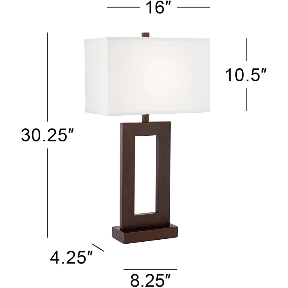 مصباح طاولة صناعي حديث بطول 30.5 بوصة من المعدن البني البرونزي المستطيل باللون الأبيض لديكور غرفة النوم وغرفة المعيشة