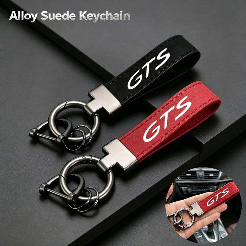 Chaveiro de Luxo em Couro Suede com Logo Fashion para Porsche GTS Cayenne Cayman Panamera Macan 911 718 928 901 930