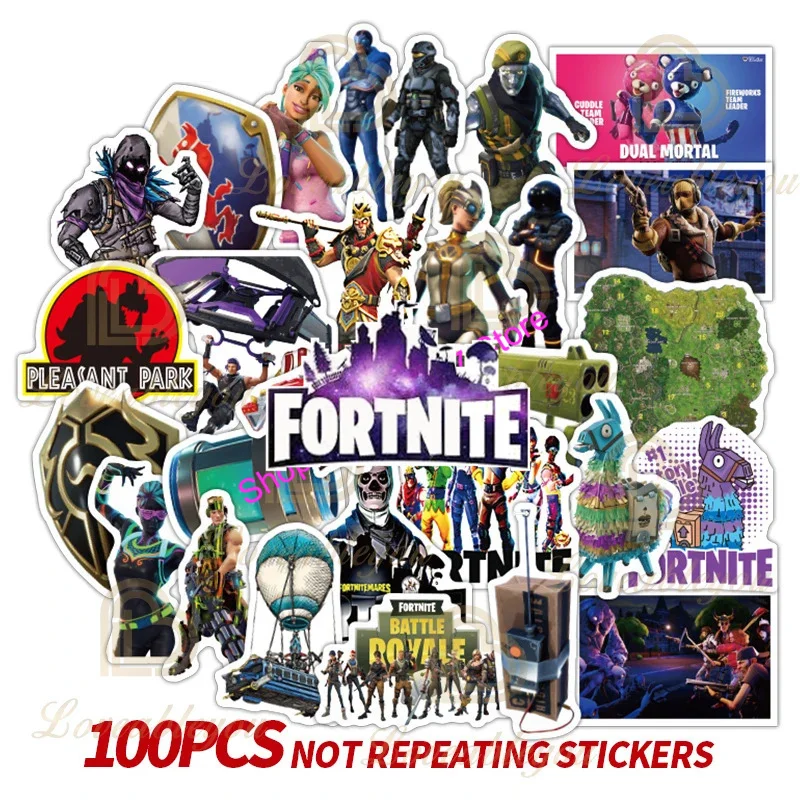 10/30/50/100 Uds. Adhesivo de juego Fortnite decoración de animación de PVC Battle Royale DIY teléfono equipaje pegatinas para nevera Kawaii juguetes para niños