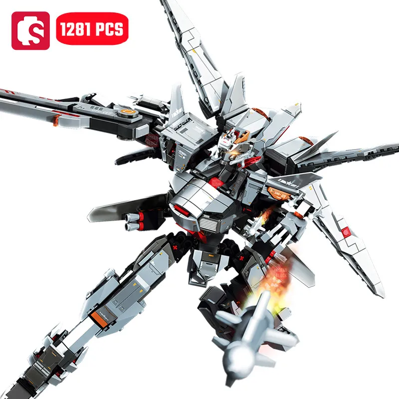 SEMBO 1281pcs J-20 Fighter Robot Model Building Blocks MOC Military Airplane Mecha Assembly Bricks Ornament Gifts Kids Toys Boys