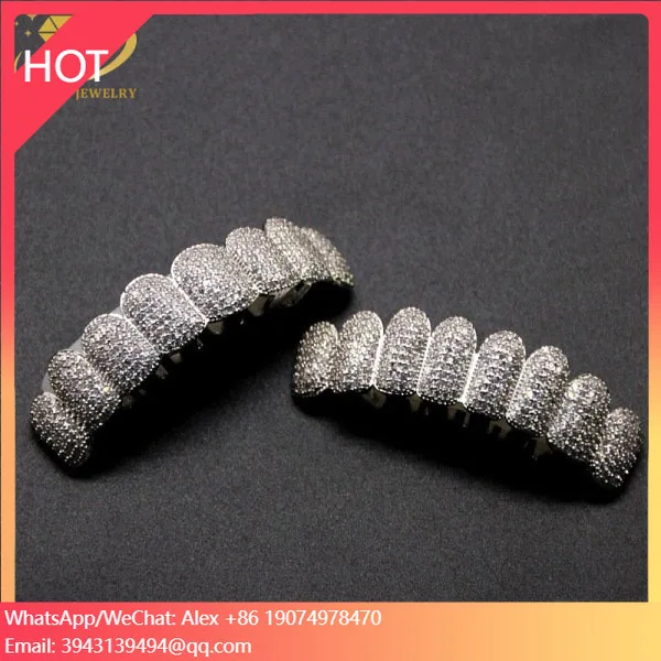 

New Design Customized 16 Teeth Iced Out Grillz White Gold Men Women 925 Silver D VVS Moissanite Grillz