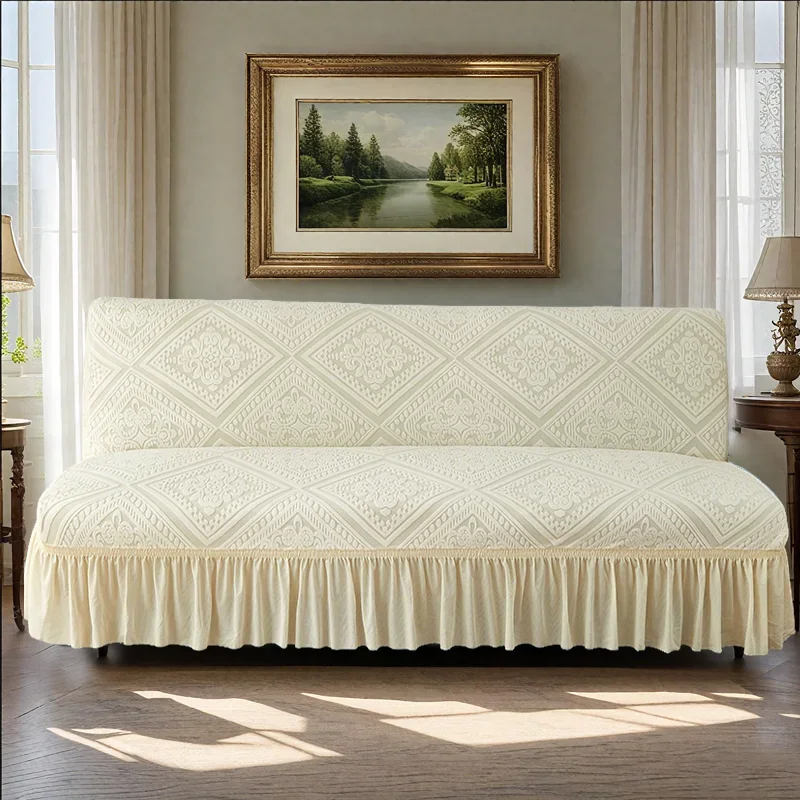 Armless Sofa Bed Cover with Elastic Bottom, Couch Cover Slipcovers Stretch Sofa Coverolding Foldable Futon Sofa Cover