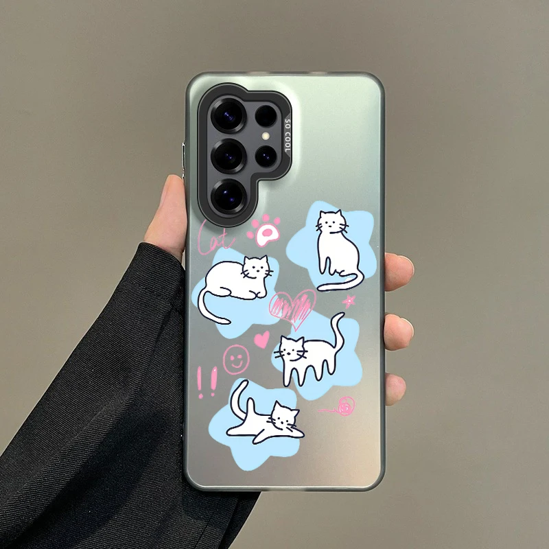Colorful Soft Edge Hard Shell Phone Case for Samsung Galaxy A15 A16 A17 A22 A25 A26 A30 A31 A32 A33 A34 A35 Cover Cute Cat Bags