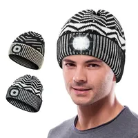 Unisex Beanie Flap Jacquard LED Light Design with 4 Detachable Beads Luminous Headwear Knitted Hat Winter Supplies New