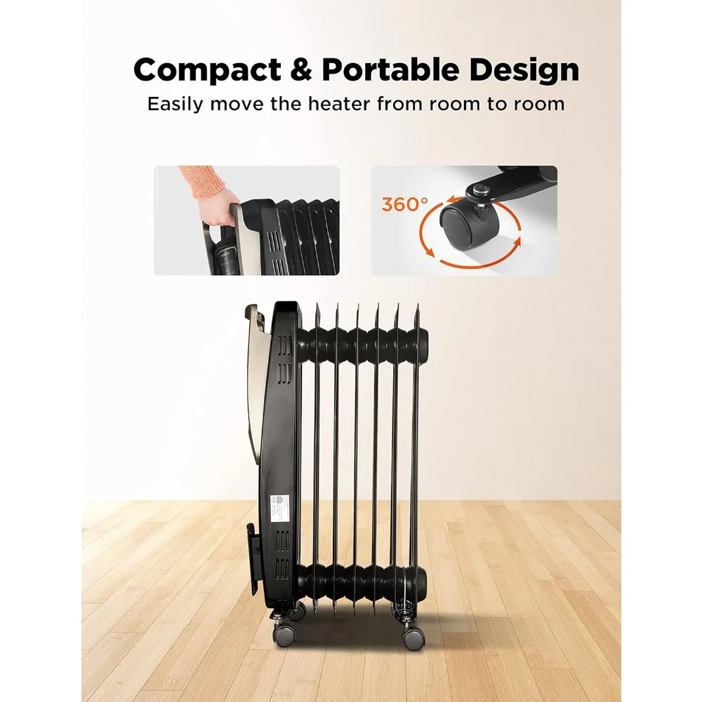 Filled Radiator Heater with Remote and Thermostat, 5 Temperature Settings for indoor use Large Room, with Safety Features