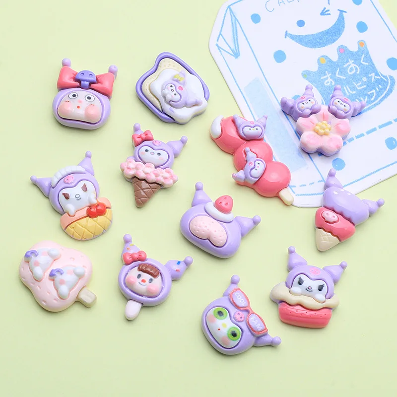 5 Stuks Schattige Sanrio Kuromi Cartoon Hars Flatback Diy Kawaii Hars Accessoires Ambachten Materialen Scrapbooking Versiering