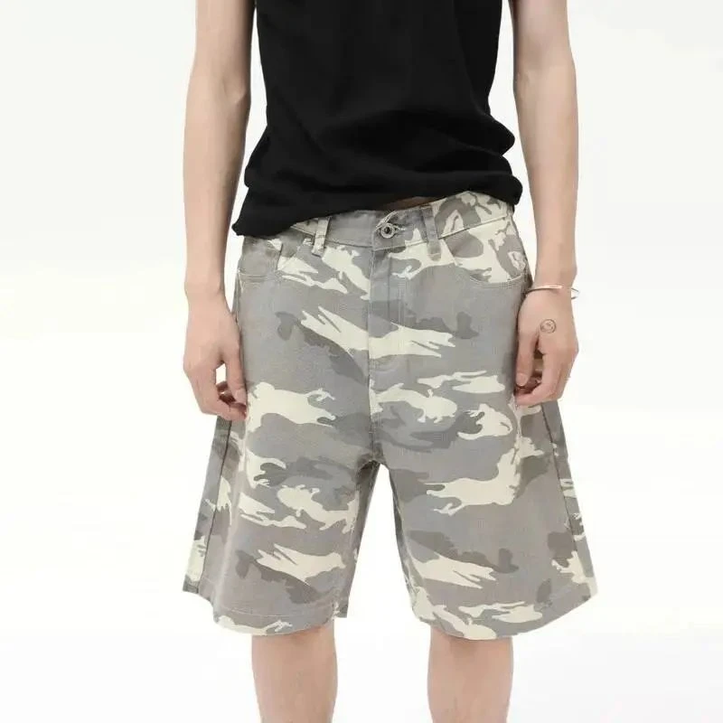 IEFB Men's American Style Camouflage Jorts Loose Wide Fit mid Waist Water Washed Polyester Blend Short Pants for Men