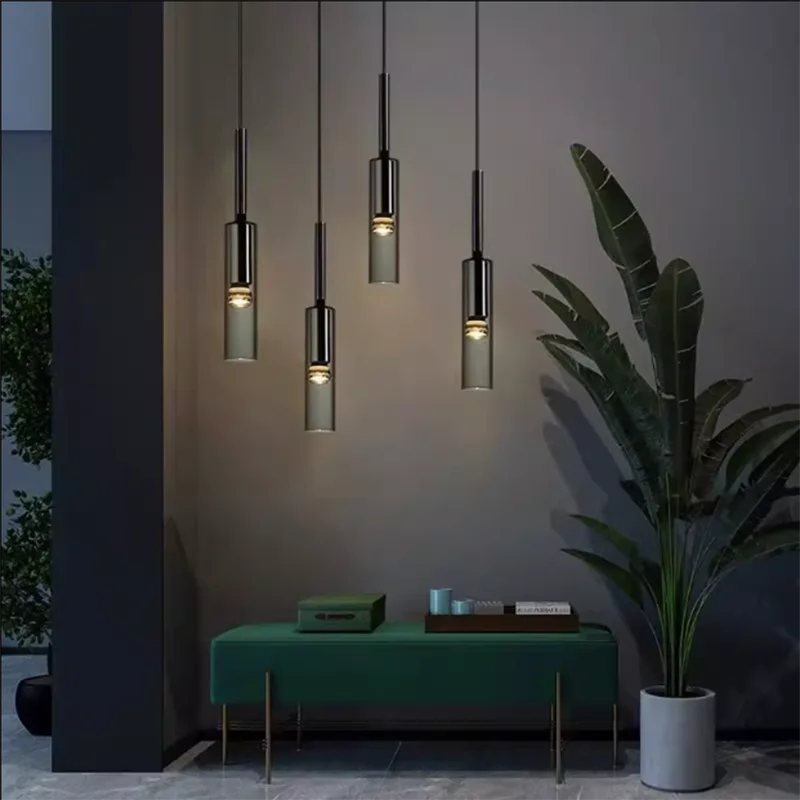 lustres para sala de jantar Nordic Long Tube Luzes Pingente Pendurado Cozinha Luz Garrafa Preta Ajustável Home Dining Room Luzes De Iluminação