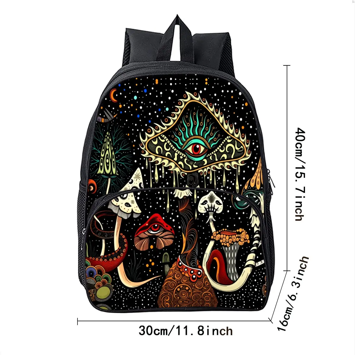 Bohemian Mushroom Print School Backpack for Boys/Girls Best Gift Waterproof 3D Cartoon Round Front Pocket Bag for Children