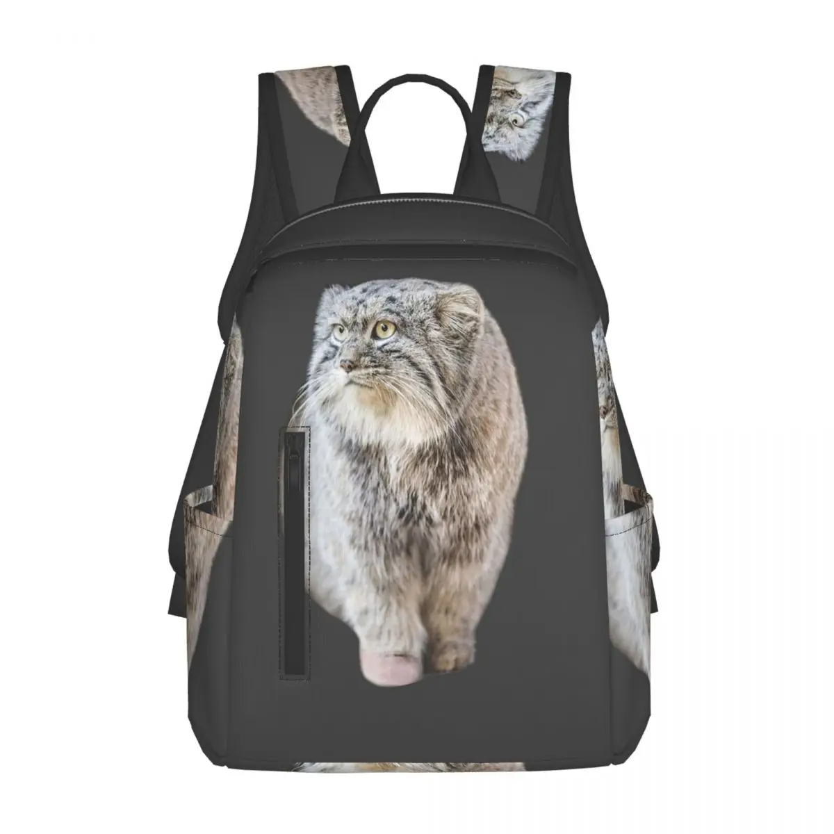 Round Pallas Cat Backpack Daypack Large Capacity Kids BookBag School Bag Shoulder Bags for Men Women