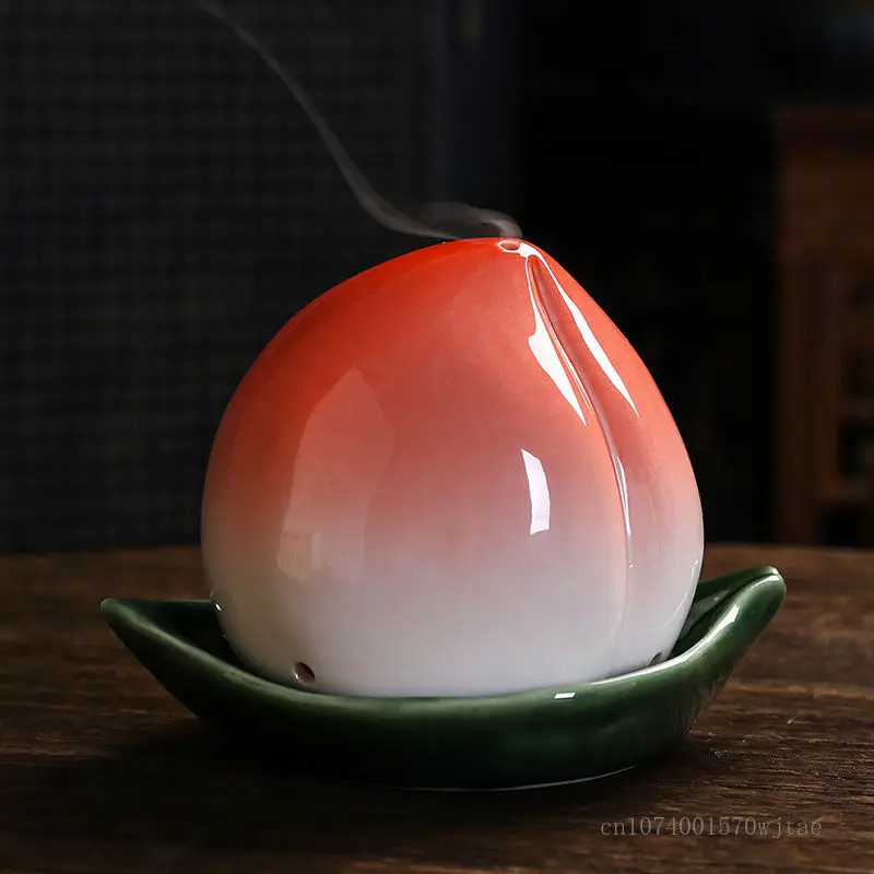 

Creative Peach Shape Incense Burner, Plate Base Home Indoor Tea Room Decoration Aromatherapy Burner Small Incense Insertion, 1Pc