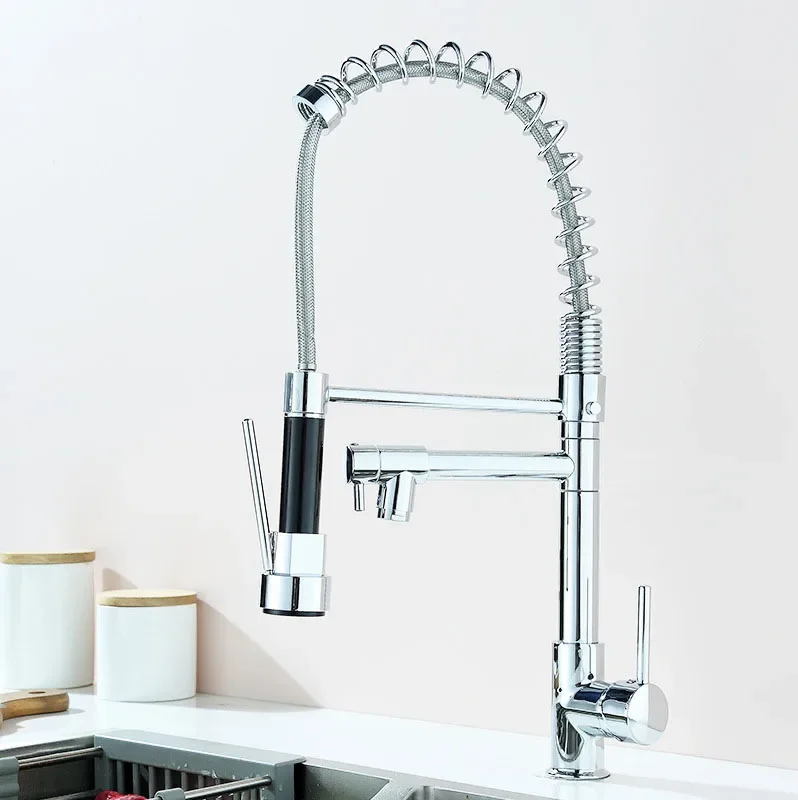 

YYHC-Wholesale Modern Single Handle Deck Mounted Kitchen Faucet Stainless Steel 360 Pull out down Black Sink Mixer Hot Cold Wate