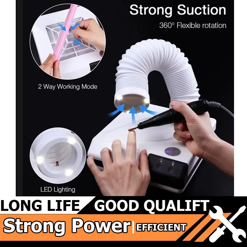 60W両用ネイルダストコレクター、伸縮式エルボーデザイン、ネイルダストエクストラクターファン、ネイル掃除機（チューブツール付き）