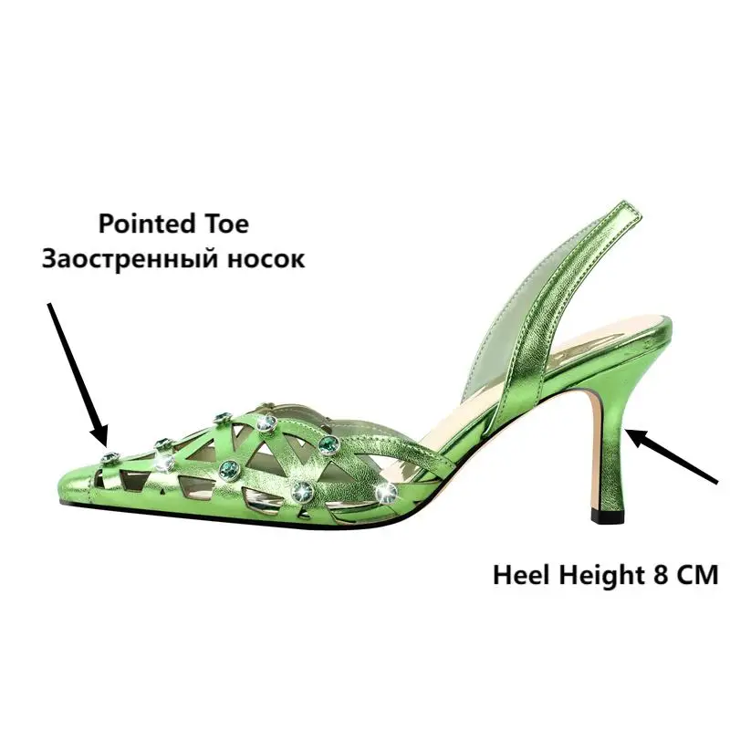 Onlymaker Women Pointed Toe Green Summer Sandals Ankle Strap Buckle Thin High Heels Party Dress Heels