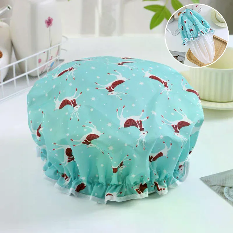 

Flower Pattern Double Layer Shower Cap Waterproof Reusable Printed Bath Hair Bonnet For Women Ladies Spa Salon Home Travel Use