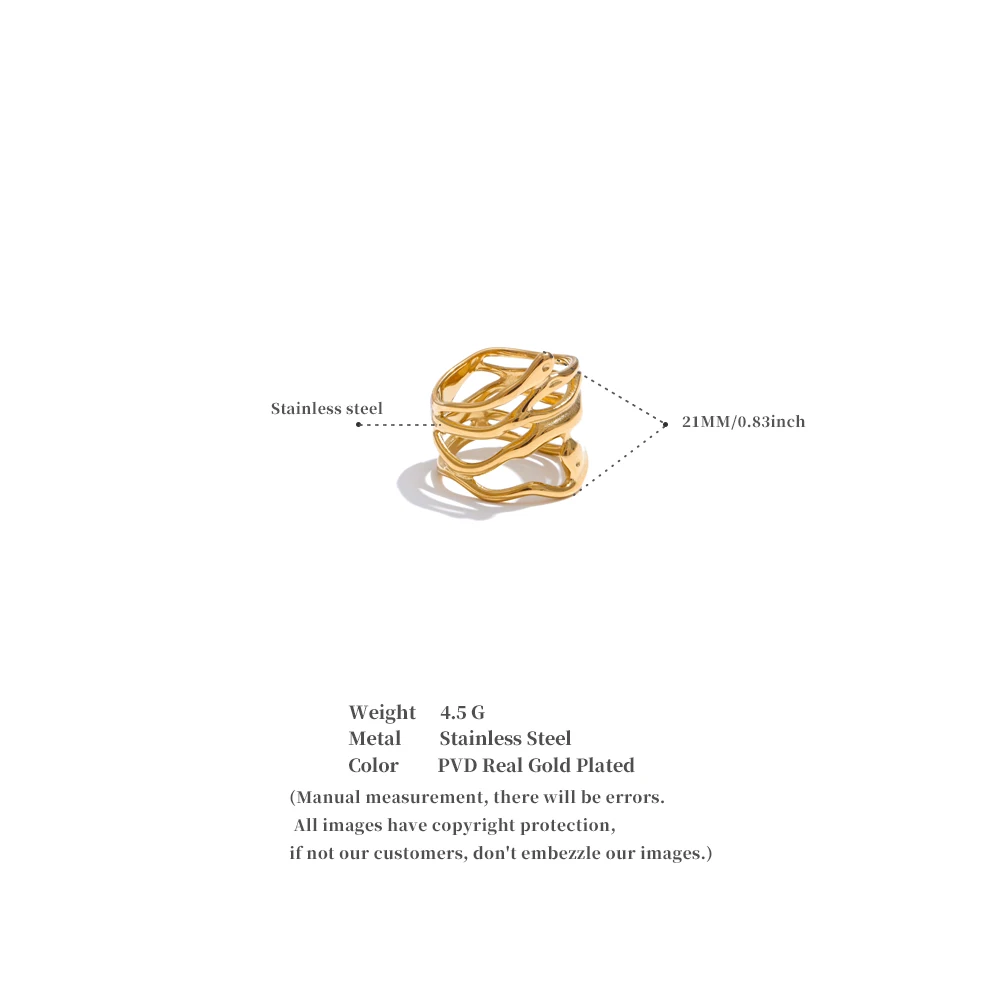 Yhpup # Trendiger 316L Edelstahl geschichteter hohler geometrischer breiter Ring Gold Silber Farbe 18K PVD plattiert Modeschmuck Geschenk – Detail 5