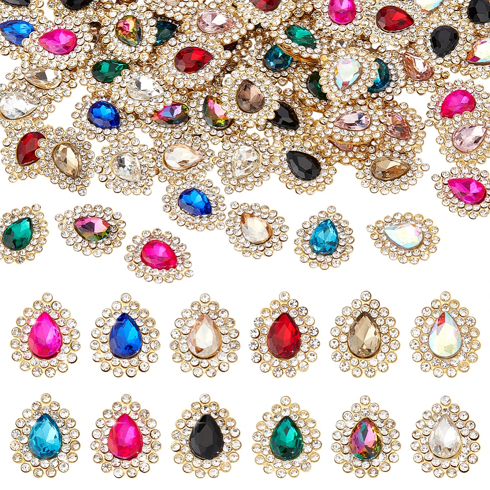 72pcs 12 Colors Glue on Rhinestones 10x7mm Tear Drop Rhinestone Embllishments Flat Back Glass Gems Stick on Crystals for Clothes