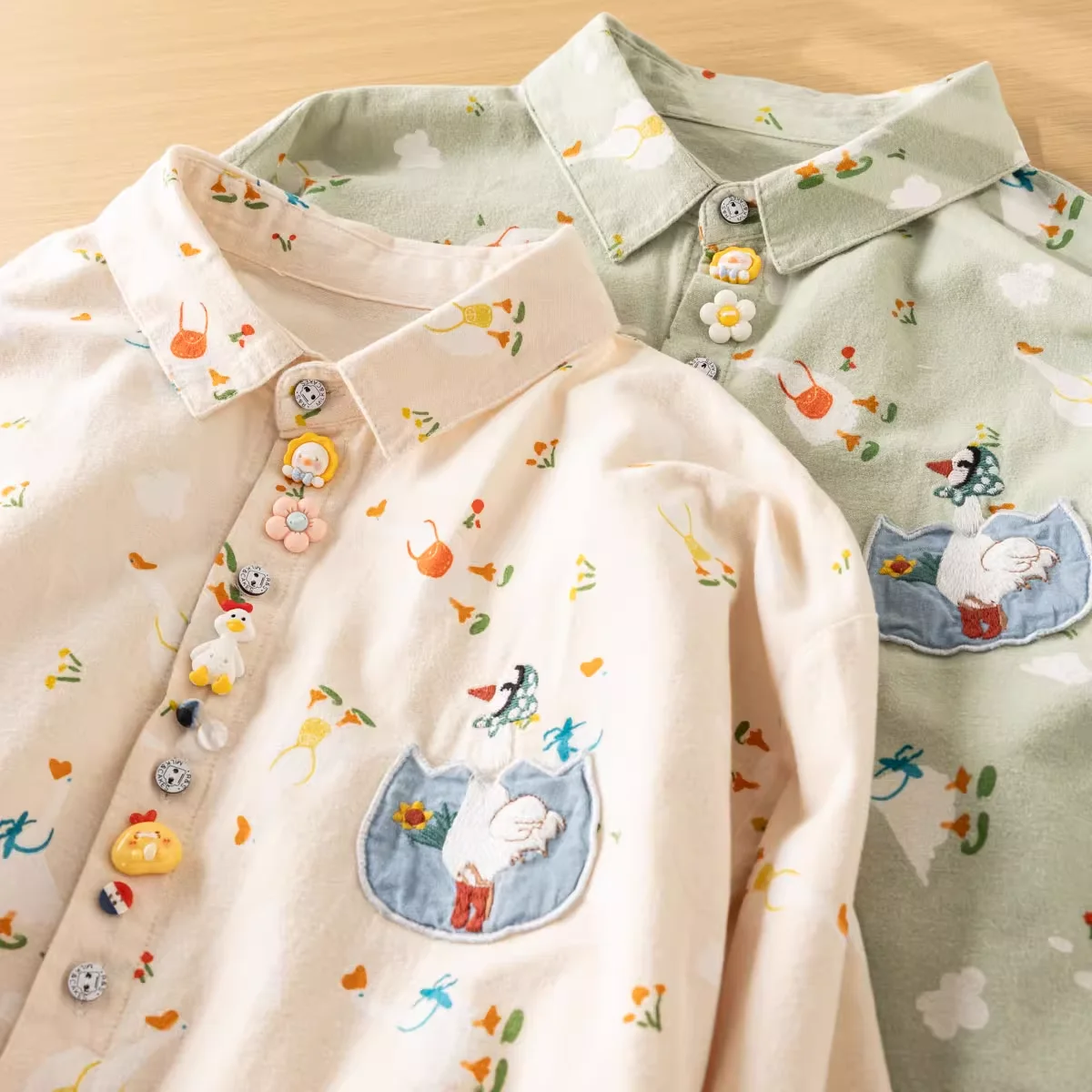 Japanese vintage clothes mori girl original design cartoon anima printed shirts women blouses winter Youthful woman clothes