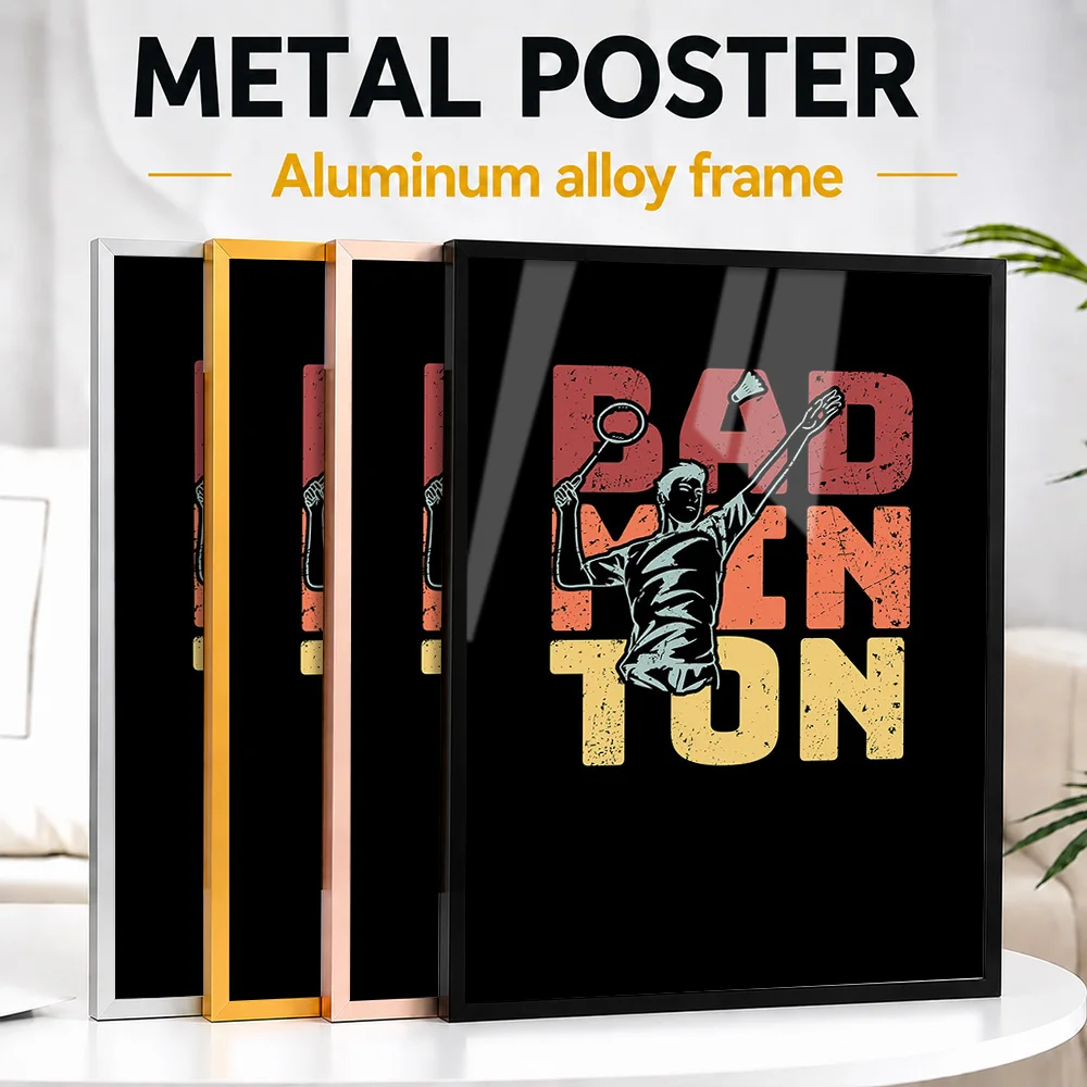 Badminton Player Metal Poster With Aluminum Alloy Frame Personalized Graphic Design Wall Art For Clubhouse And Team Locker Room