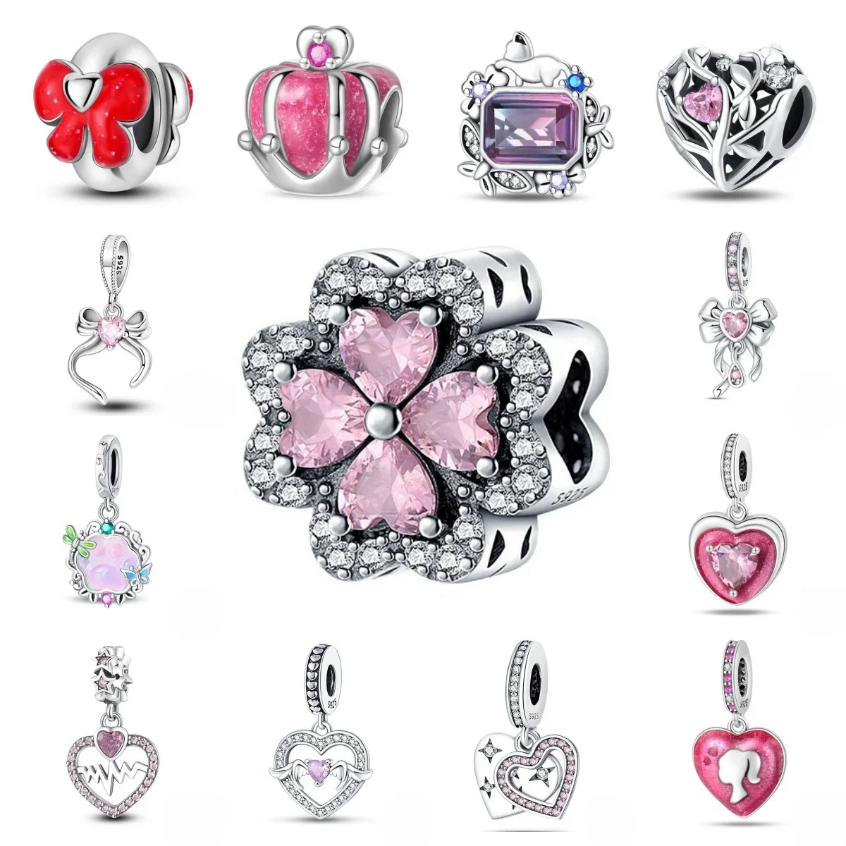 2025 NEUE Rosa Zirkon Herzschlag-Charms Perlen Passend für 925 Sterling Silber Original Armbänder DIY Feiner Schmuck Valentinstag Geschenke