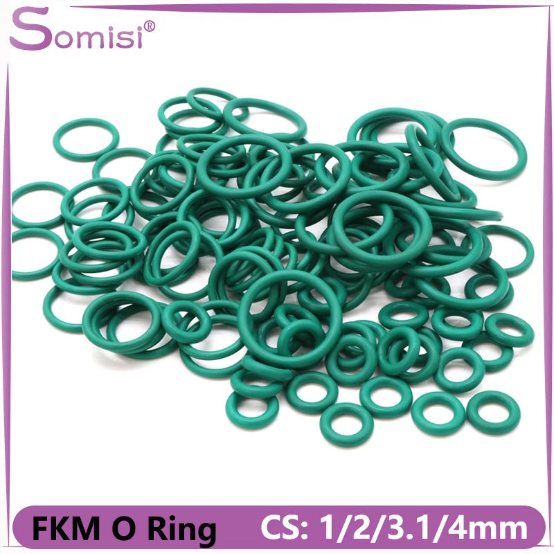 10 peças junta de vedação fkm o anel verde cs 1/2/3.1/4mm od 5-70mm óleo resistência a altas temperaturas borracha de flúor fkm o-ring