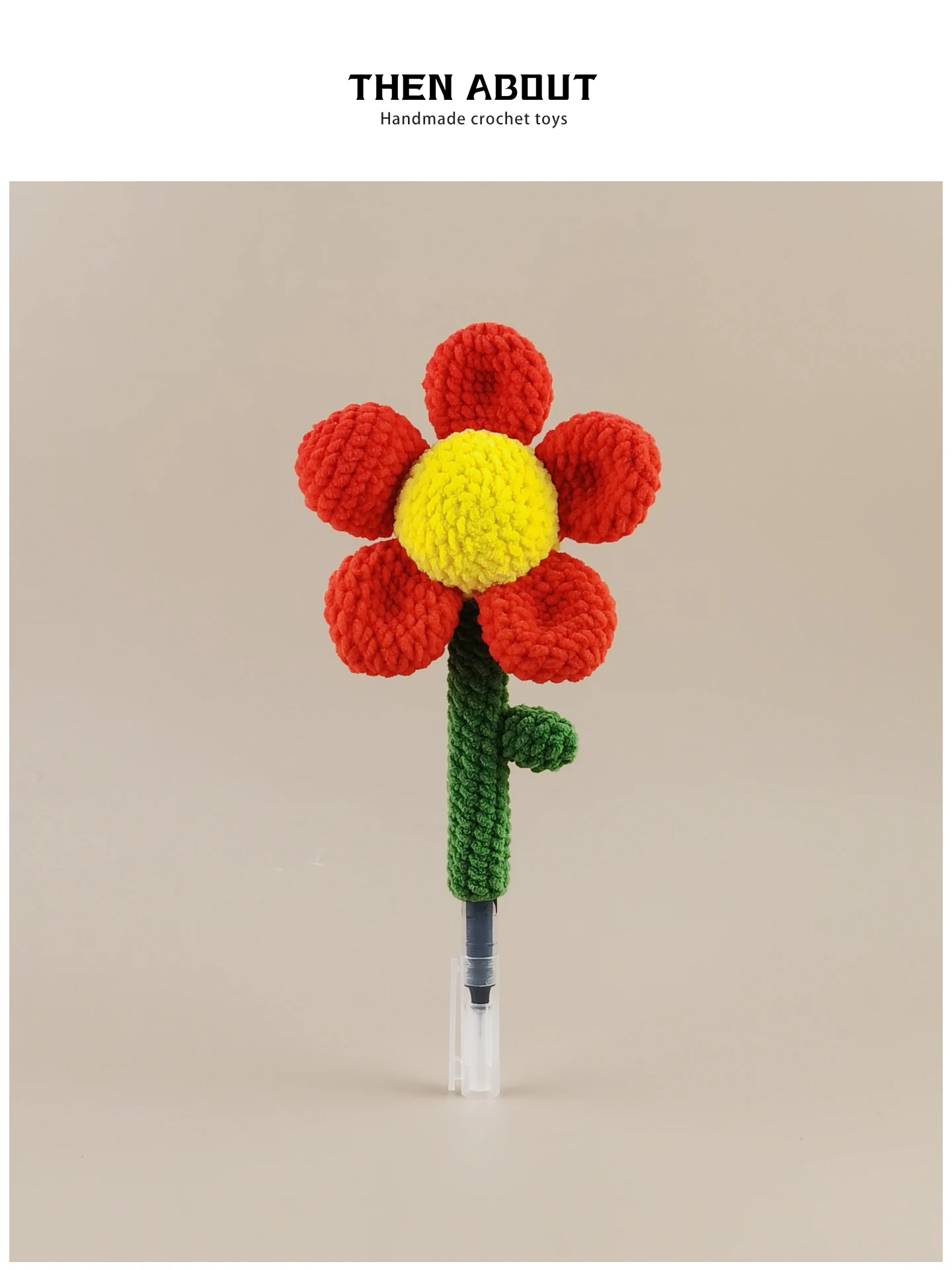 Bright Red Flower High Aesthetic Value Crocheted Pen Cap Teacher's Day Gift Premium Feeling Wool Yarn Teacher Appreciation