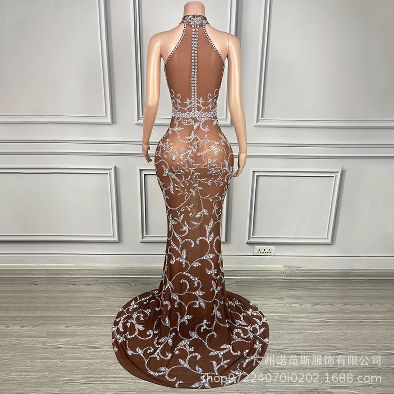 فستان سهرة مجوف برقبة معلقة على شكل زهرة صحراوية، فستان سهرة على السجادة الحمراء، حفلة بار ملهى ليلي، فرقة أداء الغناء، فساتين #4