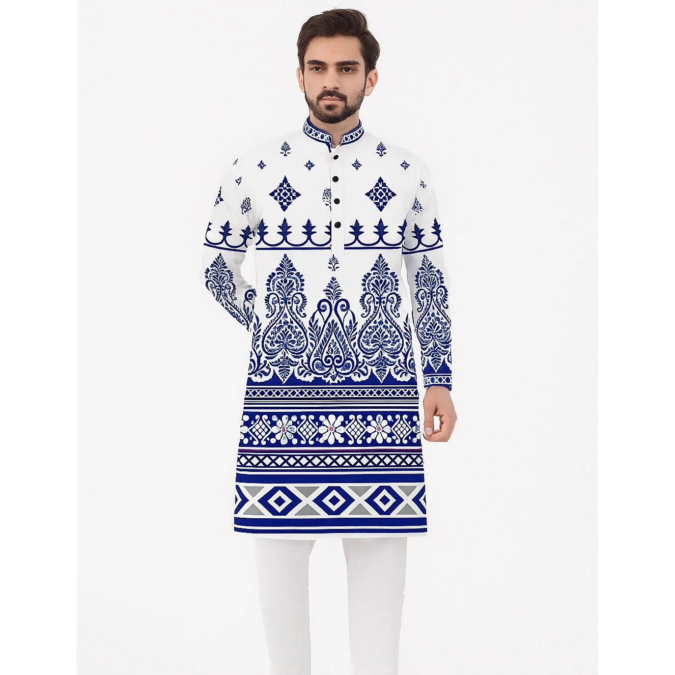 2025 men digital printed kurt vardha regular fit Mandarin collar long suitable All Occasions such wedding Hari Raya Aidilfitri