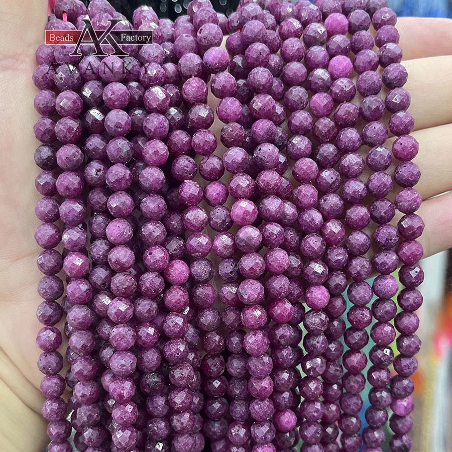 

6mm Natural Gemstone Ruby Round Beads Section Faceted Shape for Jewelry Making DIY Necklace Bracelet Accessory15''