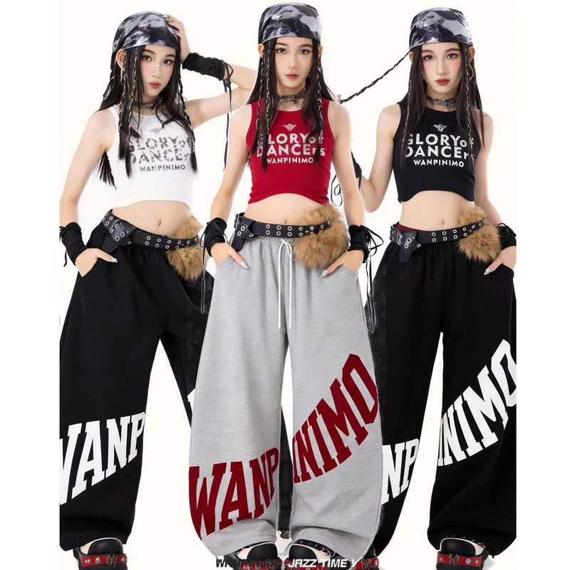 

Children'S Ballroom Dance Street Wear Girls Jazz Dance Costume Kids Cool Hip Hop Clothing Sleeveless Vest Jogger Pants XS11352