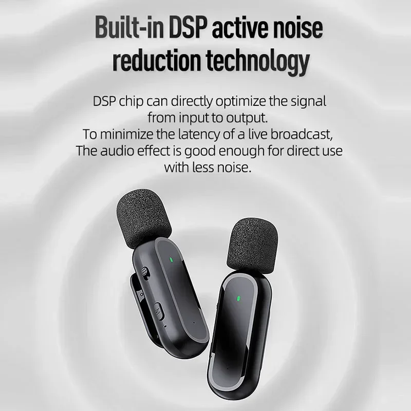 Powerwin 2.4G Wireless Lavalier Microphone For iPhone Android With Charging Box AR Noise Reduction Video Record Live Stream