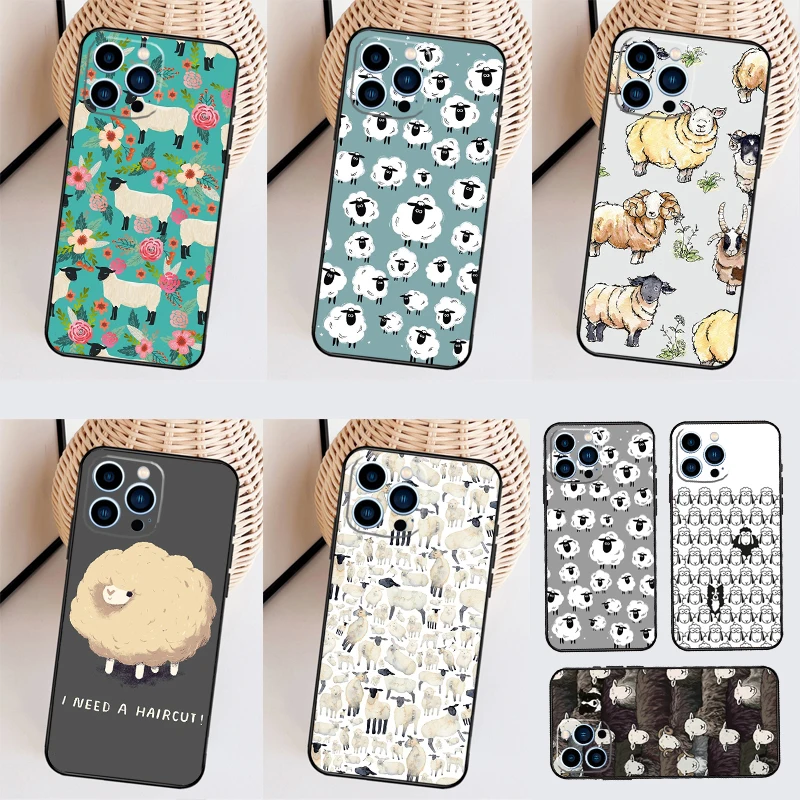 Cartoon Sheep Funda For iPhone 15 Pro 14 Pro Max Plus 11 13 12 Mini SE 2020 2022 7 8 X XS XR Phone Case