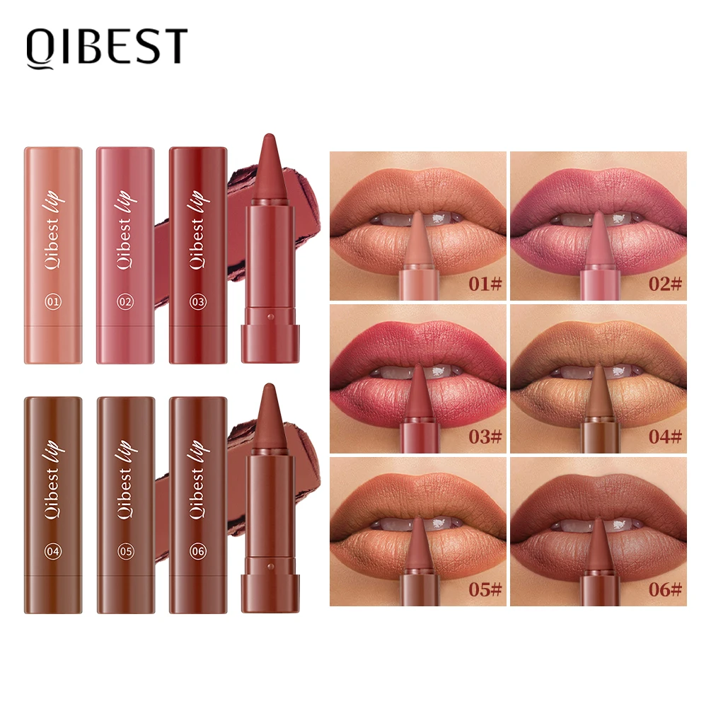 QIBEST6 Farbe, langlebig, einfach zu färben, matt, Wirbel-Lippenstift, Bleistift, natürlich, wasserfest, Schweiß-Lippenstift, Lipliner
