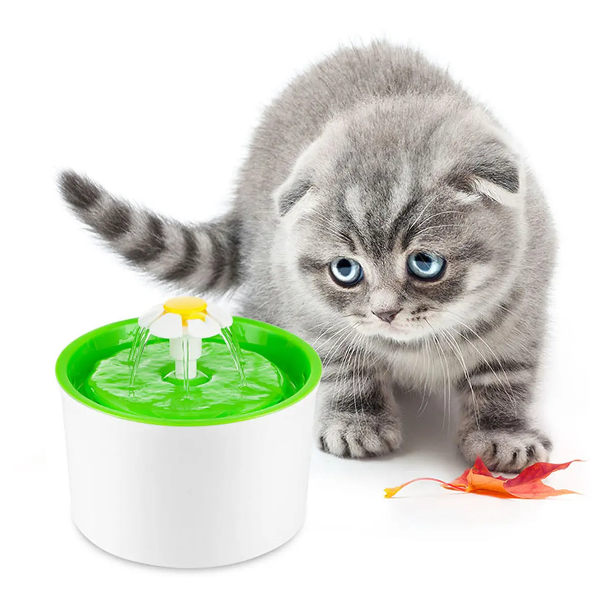 Fashion Automatic 1.6L Flower Type Cat & Dog Pet Drinking Fountain-Super Silent- Suitable for Multiple Pet Families Orange/Green