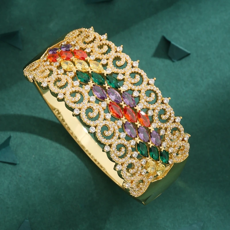 

Высококачественный позолоченный медный браслет с кубическим цирконием, инкрустированный цветной циркониевой пряжкой, роскошный браслет для женщин, подарок