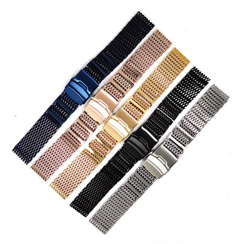 Custom Logo PVD Plated Stainless Steel Shark Mesh Watch Band Men Diver Wristband 20mm 22mm 24mm Removable Strap